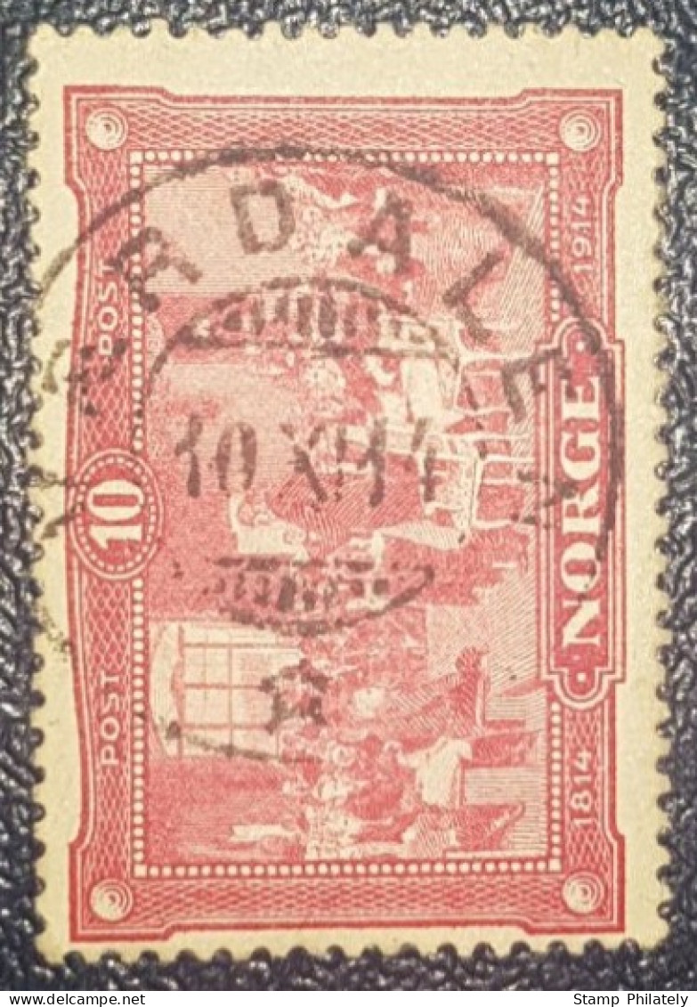 Norway 10 Postmark SON Stamp 1914 Verdal Cancel - Gebraucht