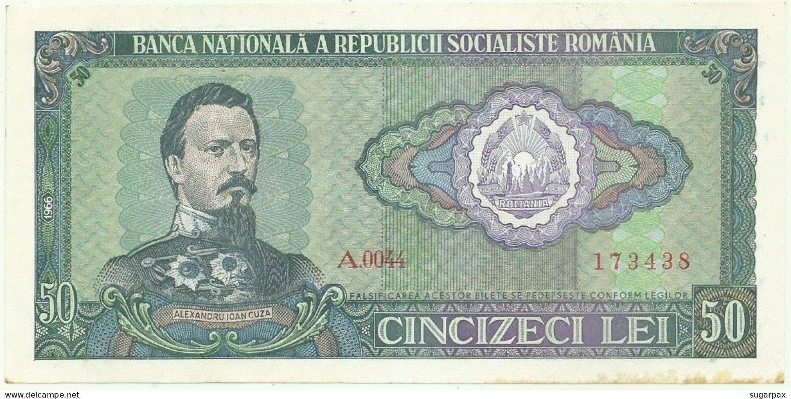 ROMANIA - 50 Lei - 1966 - Pick 96 - AUnc. - Série A. 0044 - Rumania