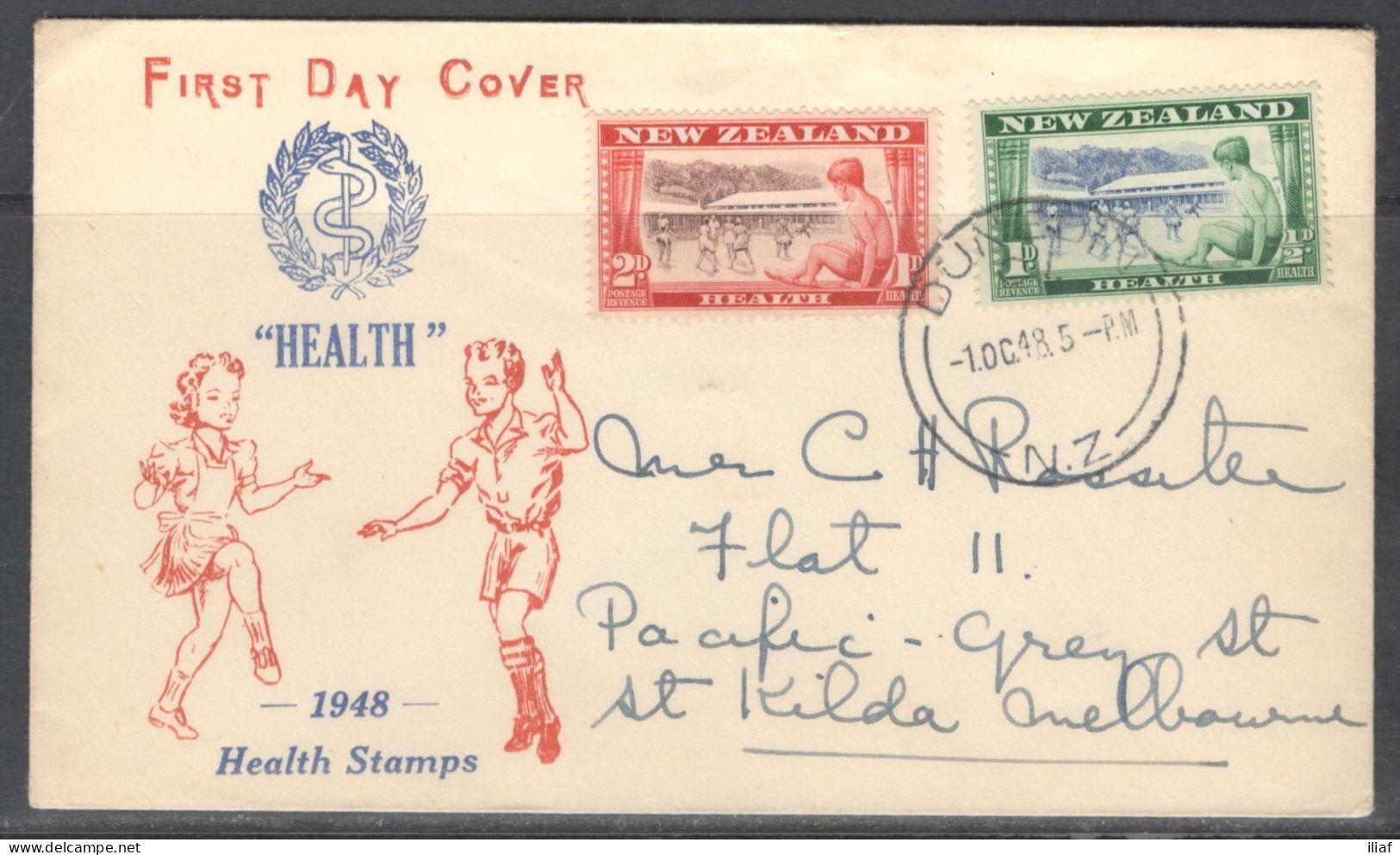 New Zealand. FDC Sc. B32-B33.   Health Stamps 1948  FDC Cancellation On Cachet FDC Envelope - FDC