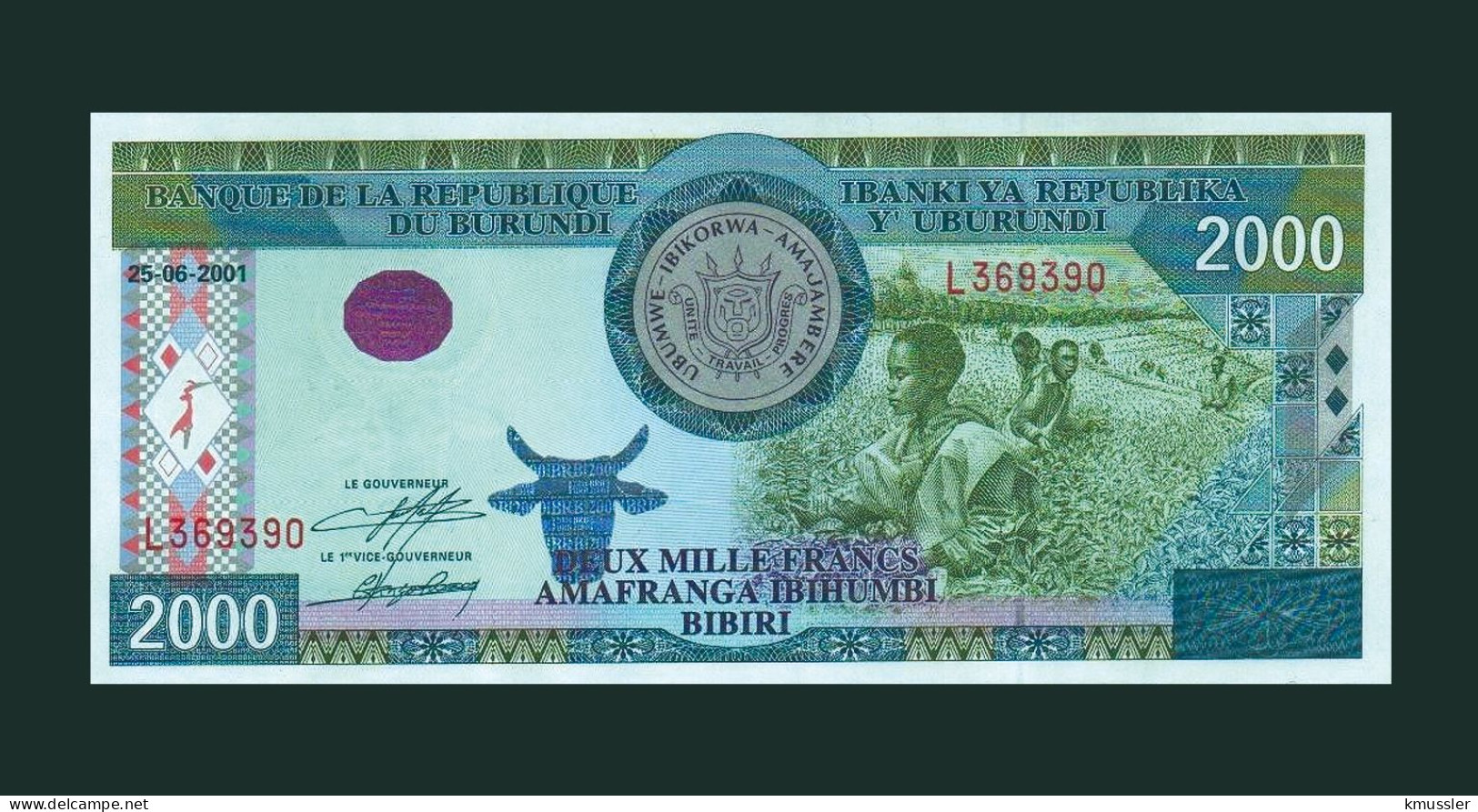 # # # Banknote Burundi 2.000 Francs 2001 (P-41) UNC # # # - Burundi