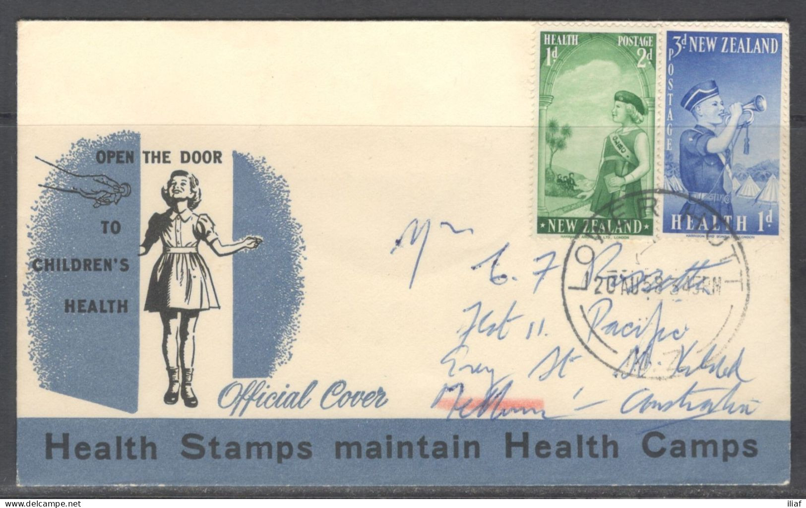 New Zealand. FDC Sc. B54-B55.   Health Stamps 1958.   FDC Cancellation On Cachet FDC Envelope - FDC