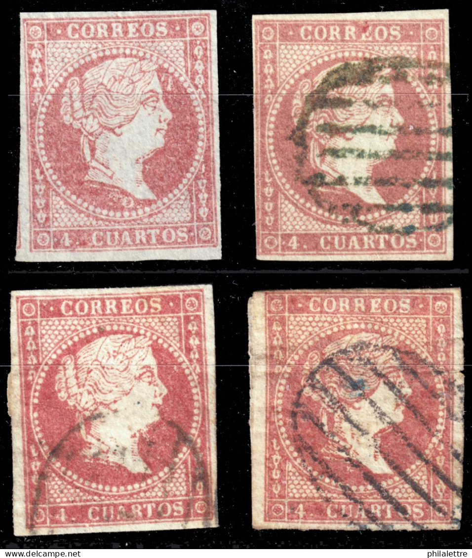 ESPAGNE - ESPAÑA - 1855 Ed.44/44A 4x 4cu Rojo - SIn Gomar O Usado (filigrana Lineas Cruzadas) - Usados