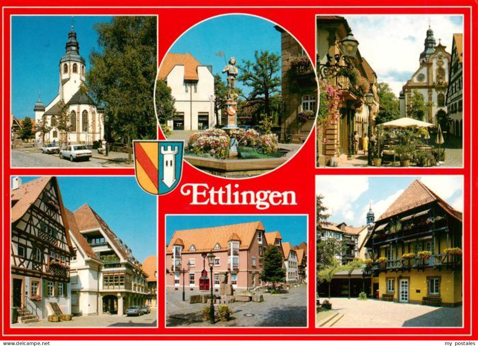 73923251 Ettlingen Teilansichten Stadtzentrum Kirche Brunnen Fachwerkhaus - Ettlingen