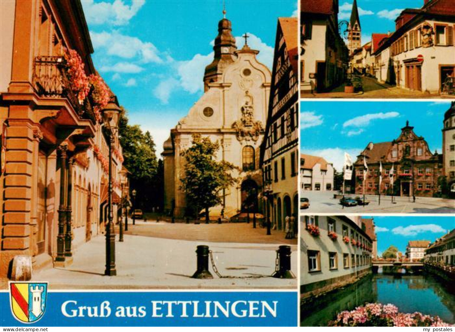 73923237 Ettlingen Teilansichten Stadtzentrum Kirche Rathaus Marktplatz Partie A - Ettlingen