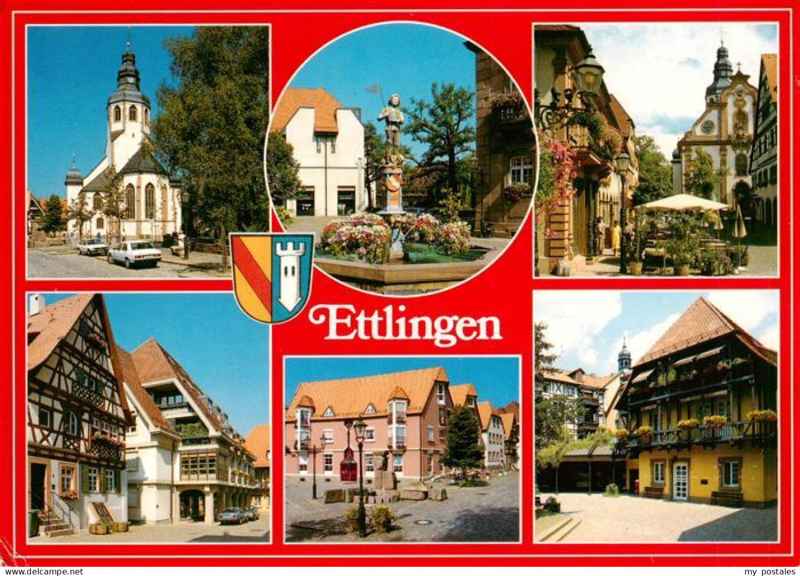 73923228 Ettlingen Teilansichten Stadtzentrum Kirche Brunnen Marktplatz Fachwerk - Ettlingen