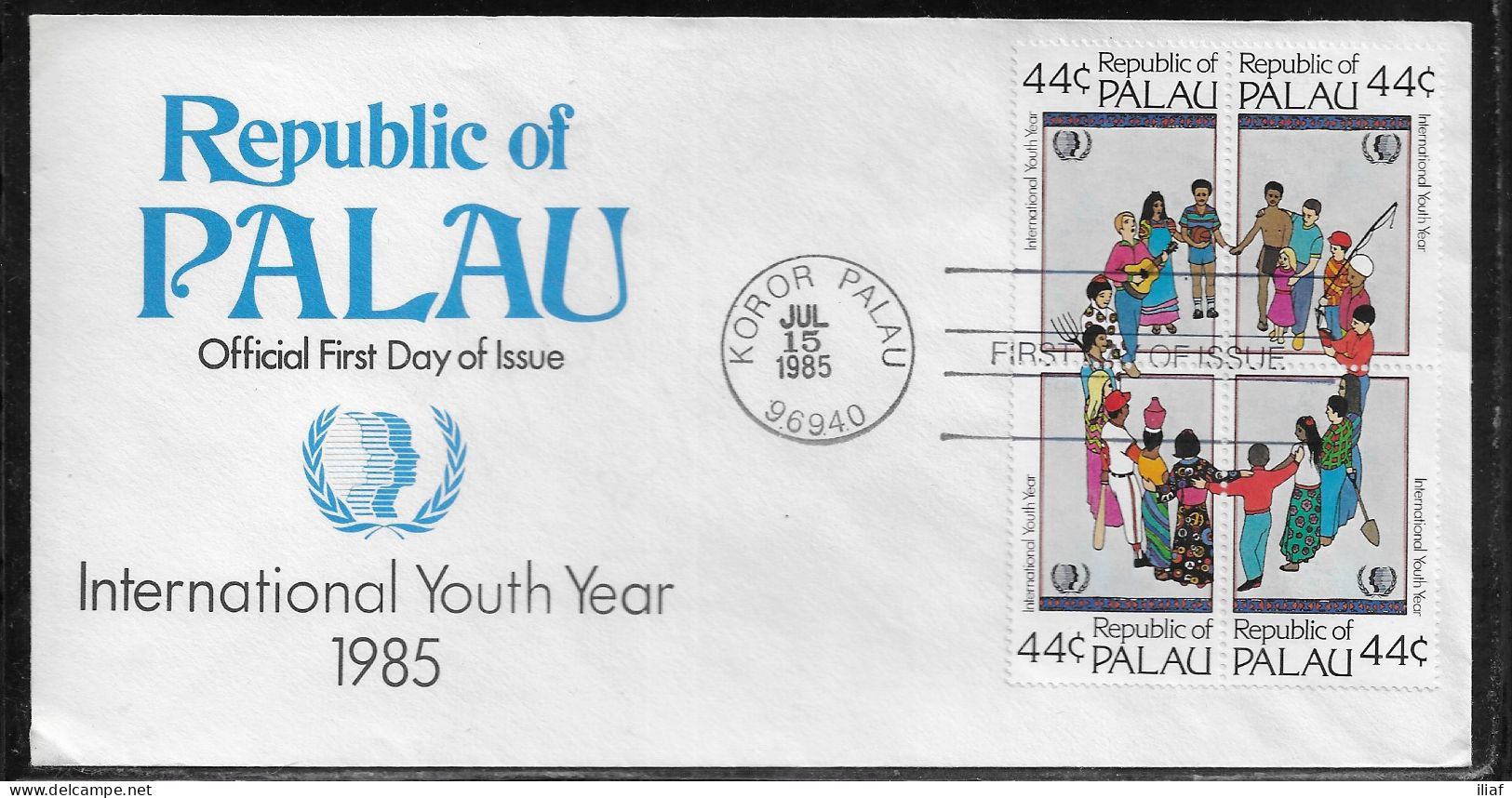 Palau FDC Sc. 89a.   International Year Of Youth. Young People From Different Nations Form A Circle.  FDC Cancellation - Palau