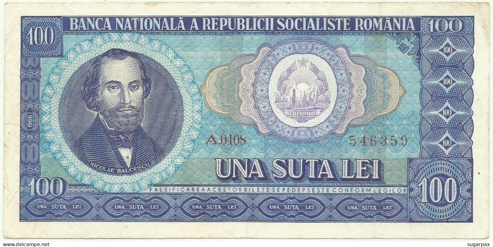 ROMANIA - 100 Lei - 1966 - Pick 97 - Série A. 0108 - Rumänien