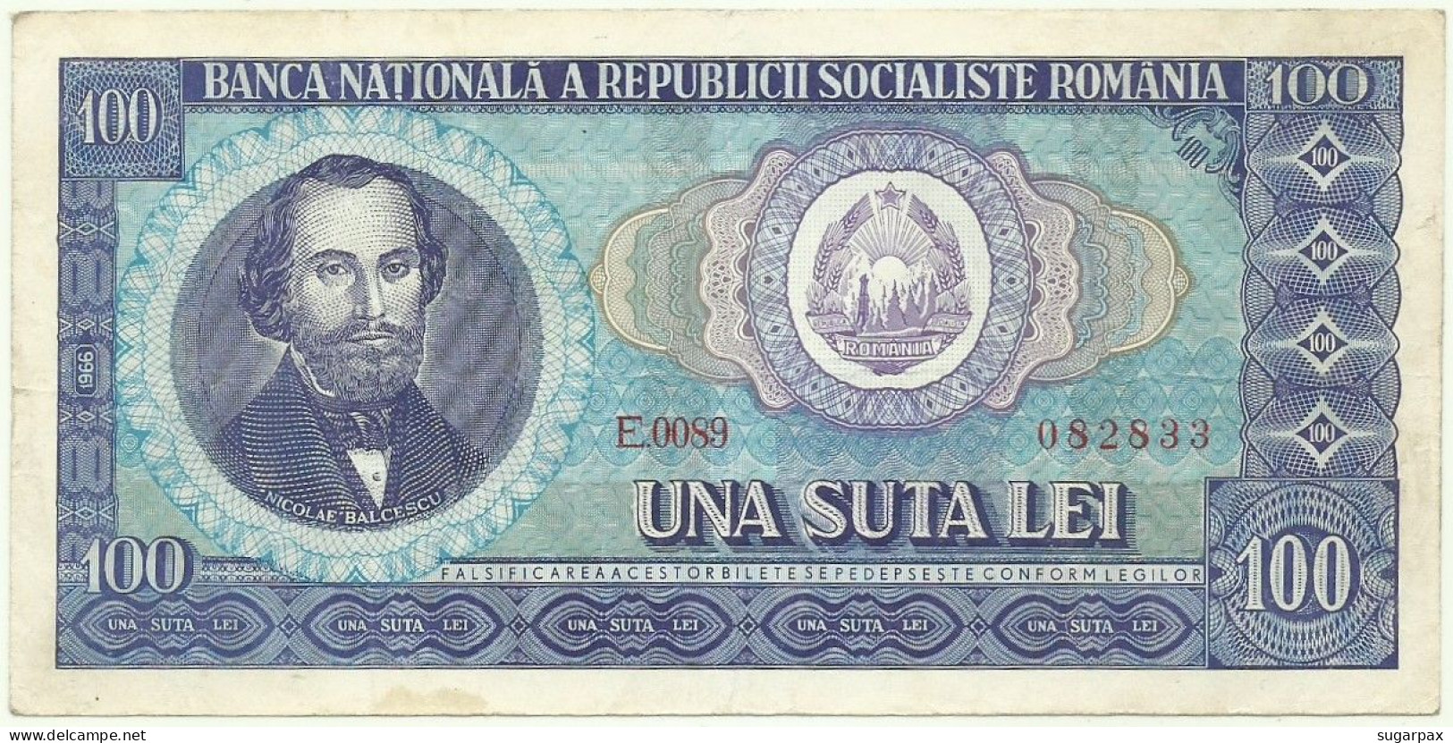 ROMANIA - 100 Lei - 1966 - Pick 97 - Série E. 0089 - Rumania