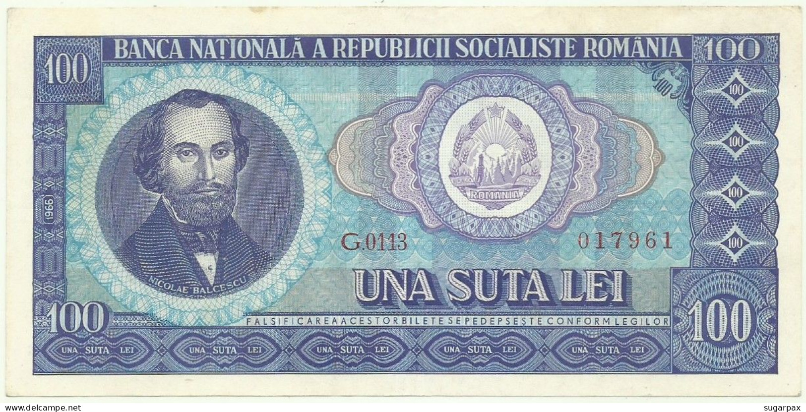 ROMANIA - 100 Lei - 1966 - Pick 97 - Série G. 0113 - Rumänien