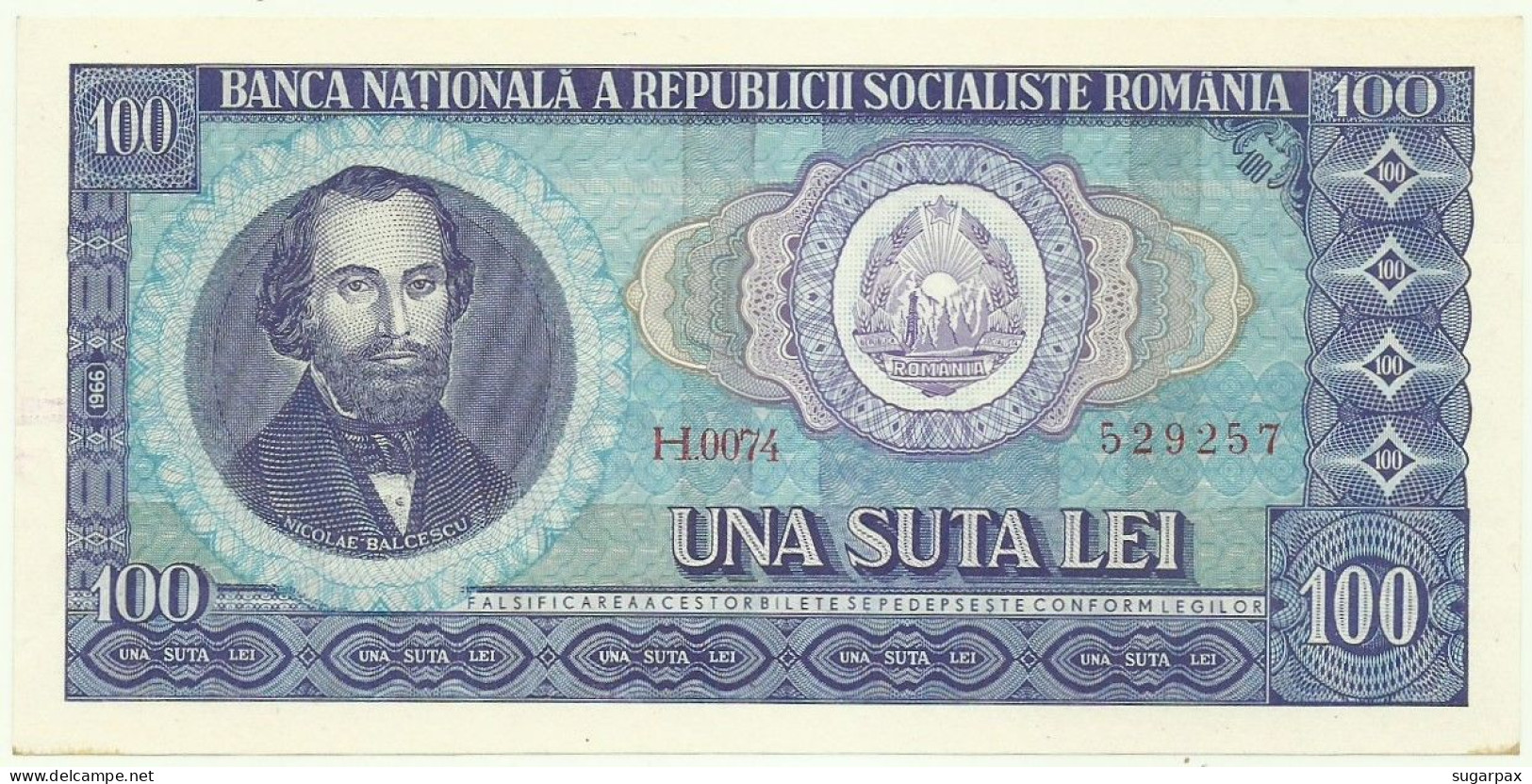 ROMANIA - 100 Lei - 1966 - Pick 97 - AUnc - Série H. 0074 - Rumänien