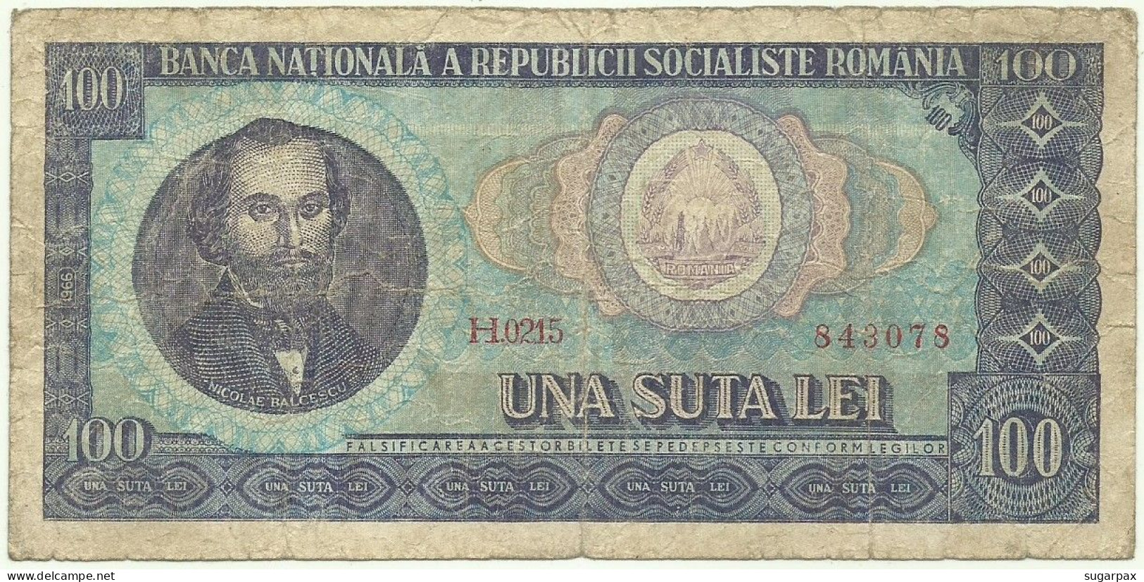 ROMANIA - 100 Lei - 1966 - Pick 97 - Série H. 0215 - Romania