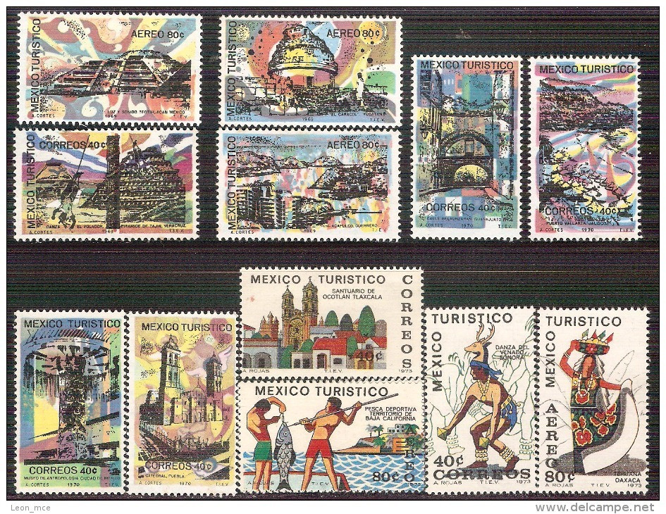 1969 1970 1973 MÉXICO TURÍSTICO LANDSCAPES AND PLACES 12 Stamps MNH, TURIST ISSUE - Mexico