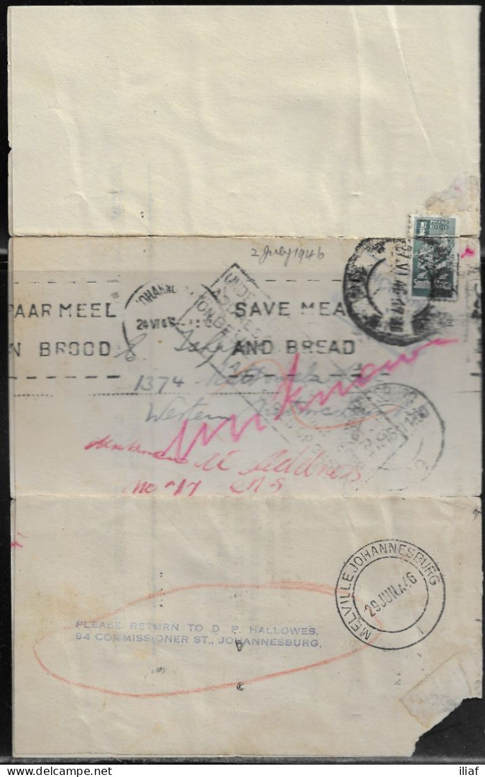 South Africa. Commercial Letter-cover With Stamp Sc. 83, Sent From Johannesburg At 24.06.1946 To Johannesburg. - Lettres & Documents