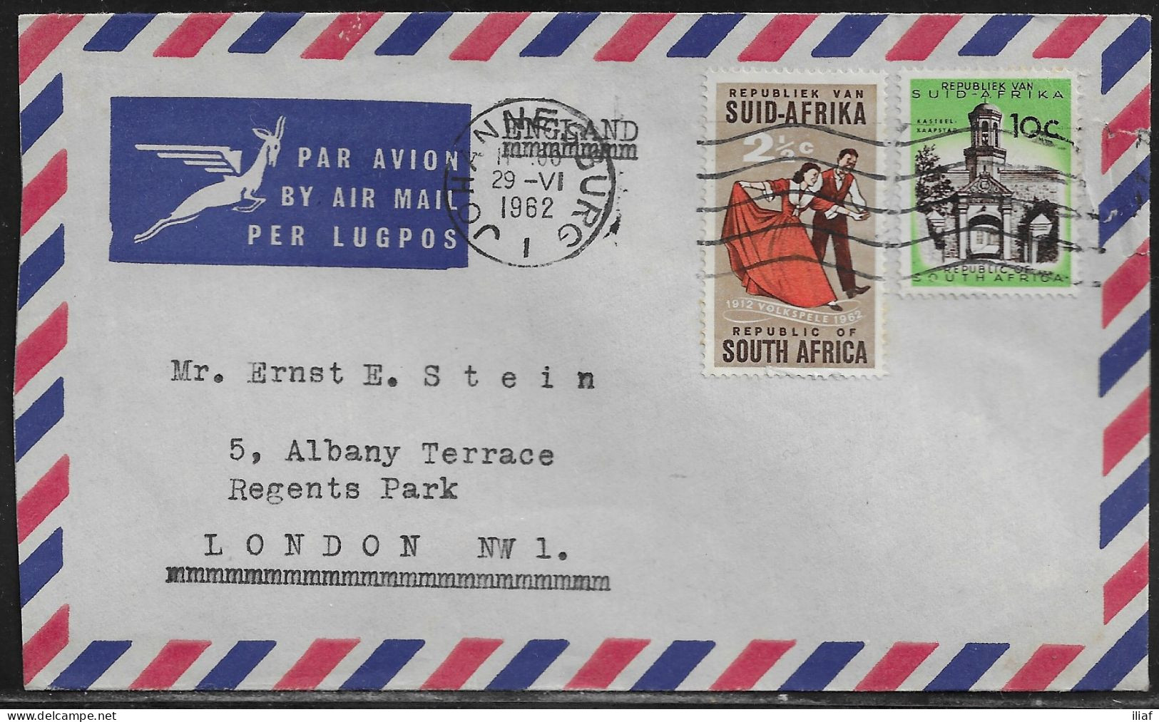 South Africa. Stamp Sc. 281, 216 On Air Mail Letter, Sent From Johannesburg At 29.06.1962 To London. - Cartas & Documentos