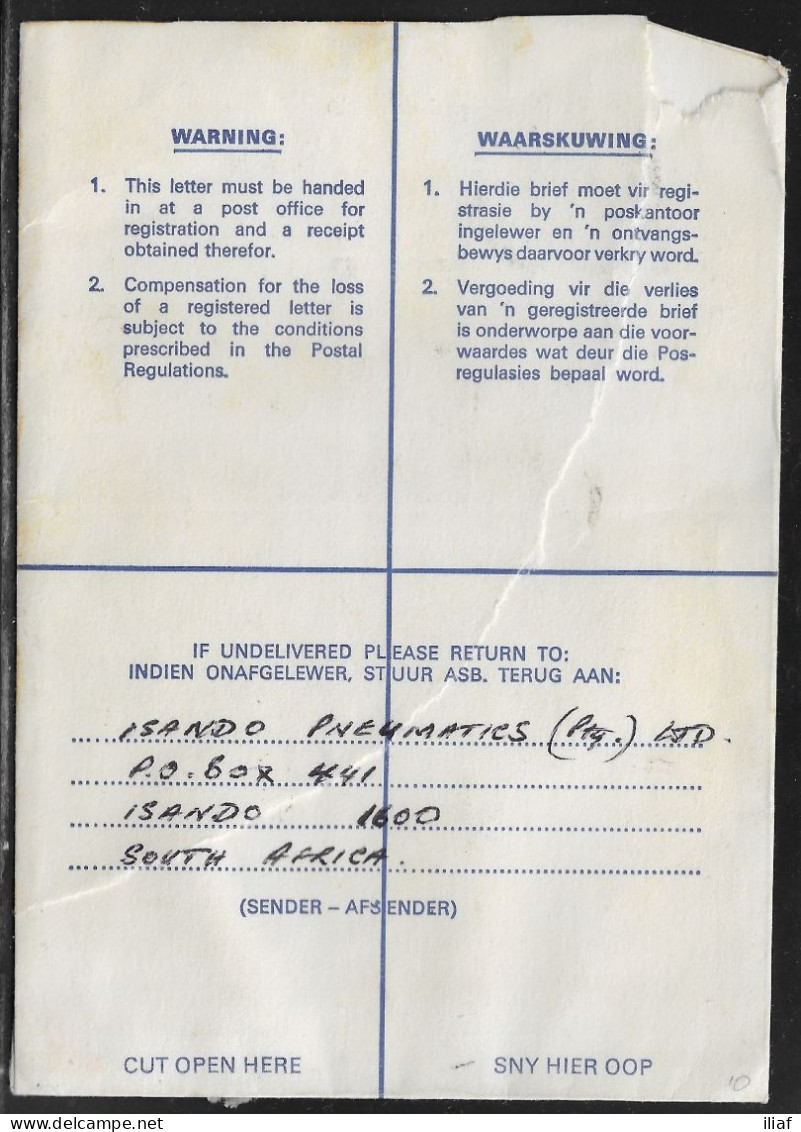 South Africa. Stamps Sc. 411, 418, 422, 461 On Registered Letter, Sent From Isando At 9.09.1976 To Germany. - Lettres & Documents