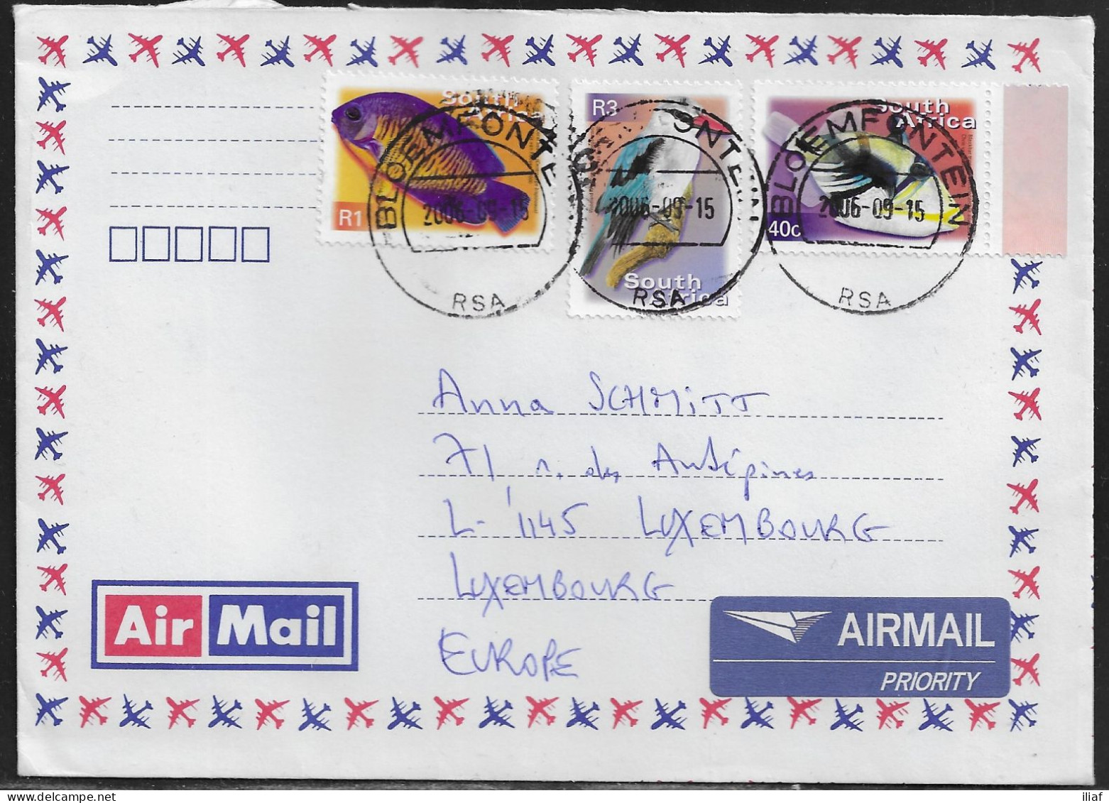 South Africa. Stamps Sc. 1177, 1183, 1194 On Air Mail Letter, Sent From South Africa At 15.09.2006 To Luxembourg. - Briefe U. Dokumente