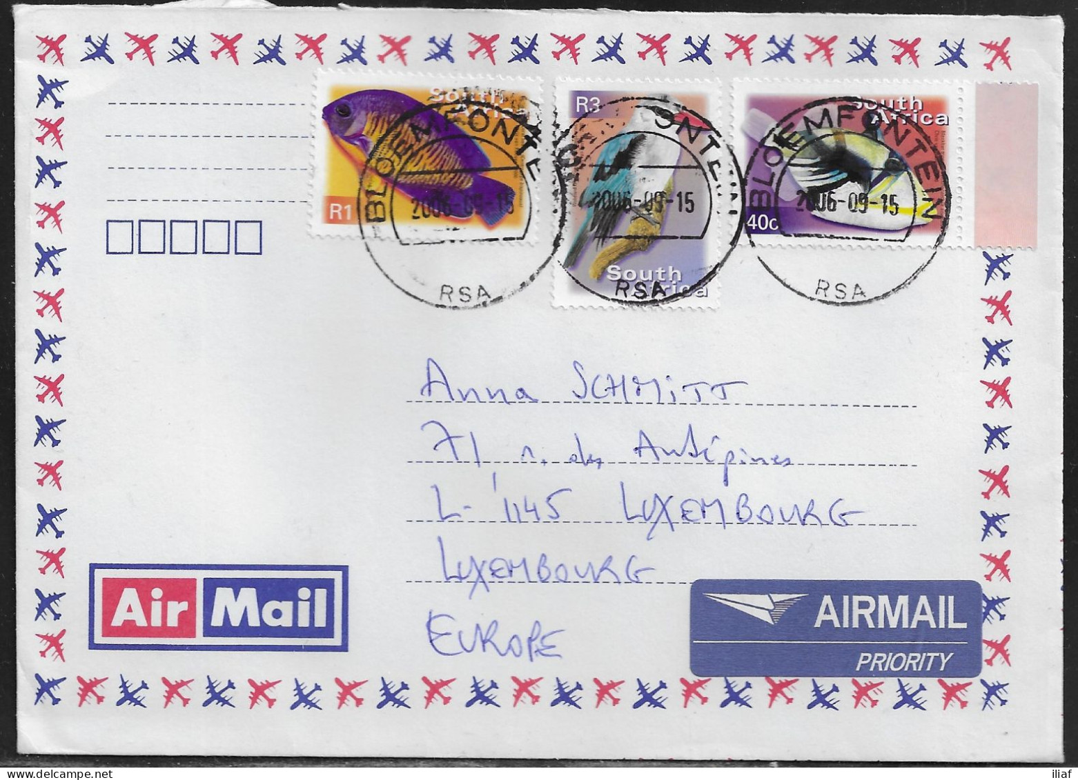 South Africa. Stamps Sc. 1177, 1183, 1194 On Air Mail Letter, Sent From South Africa At 15.09.2006 To Luxembourg. - Covers & Documents