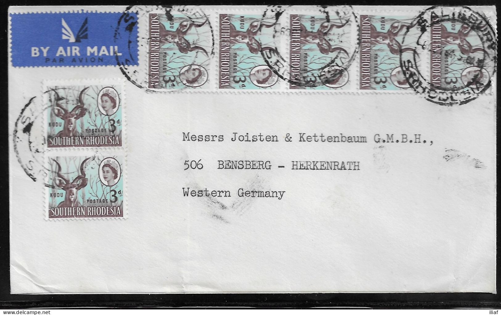 Southern Rhodesia. Stamp Sc. 98 On Air Mail Letter, Sent From   Salisbury, Southern Rhodesia At 2.05.1964 To Germany. - Southern Rhodesia (...-1964)