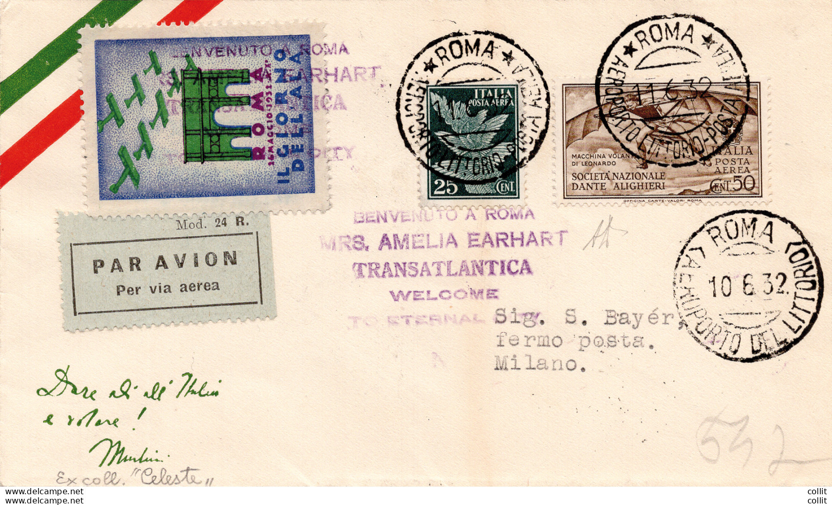 1932 Amelia Earhart - Dispaccio Speciale In Ricordo - Storia Postale (Posta Aerea)