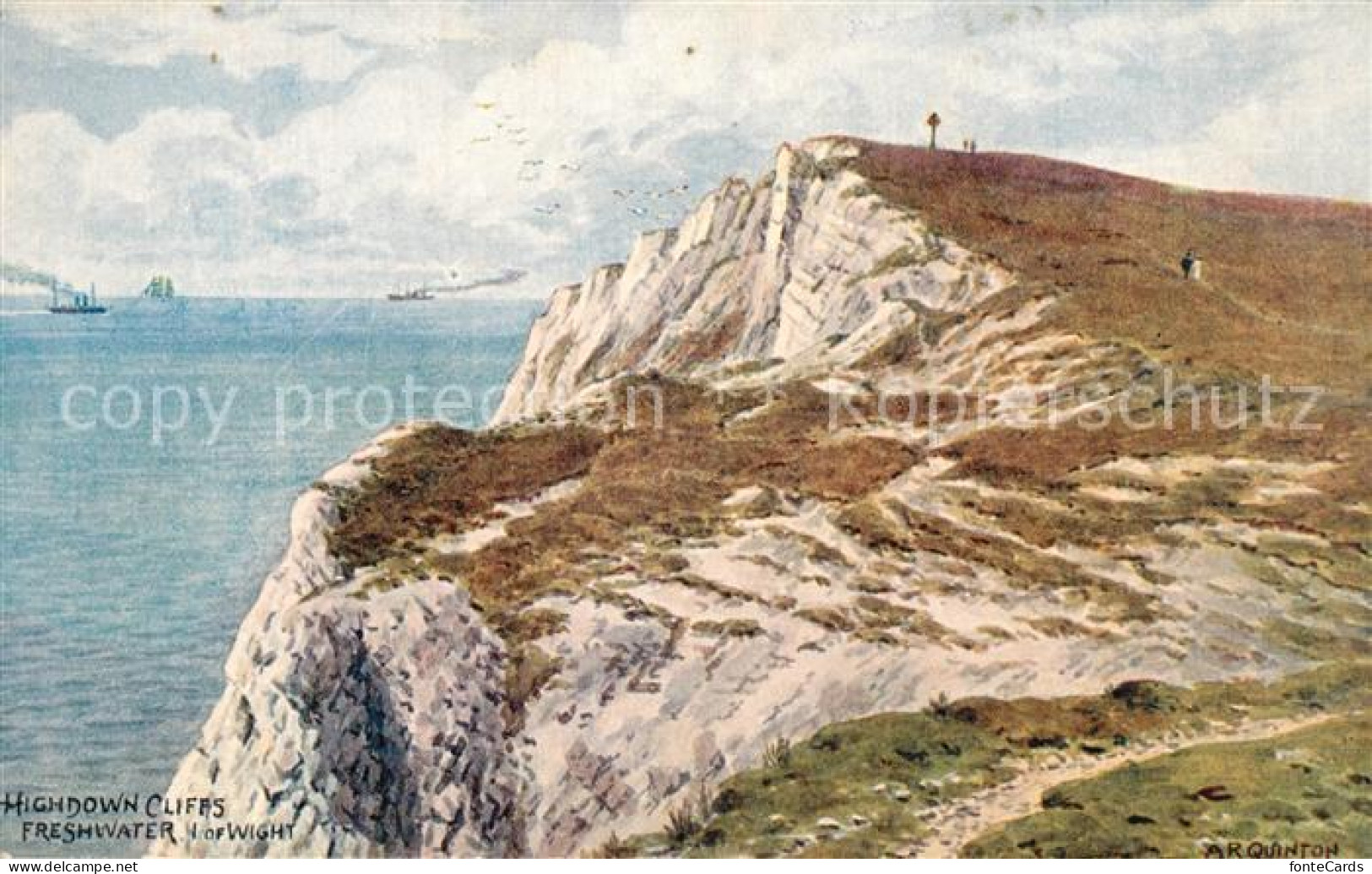 43372586 Freshwater Bay Highdown Cliffs Coast Painting Kuenstlerkarte Freshwater - Autres & Non Classés