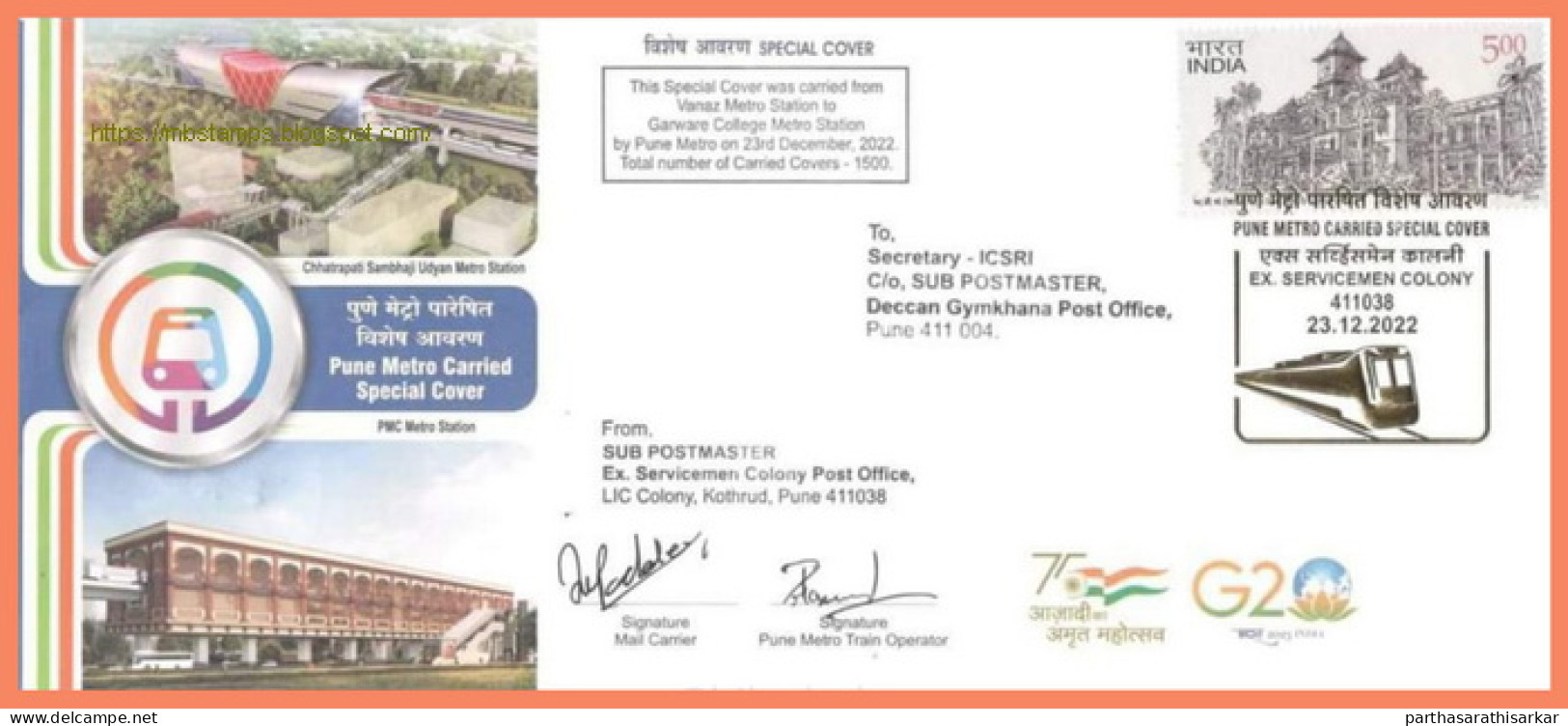 INDIA 2022 PUNE METRO CARRIED SPECIAL COVER WITH GOLDEN EMBOSSED CANCELLATION LIMITED ISSUED USED RARE - Cartas & Documentos