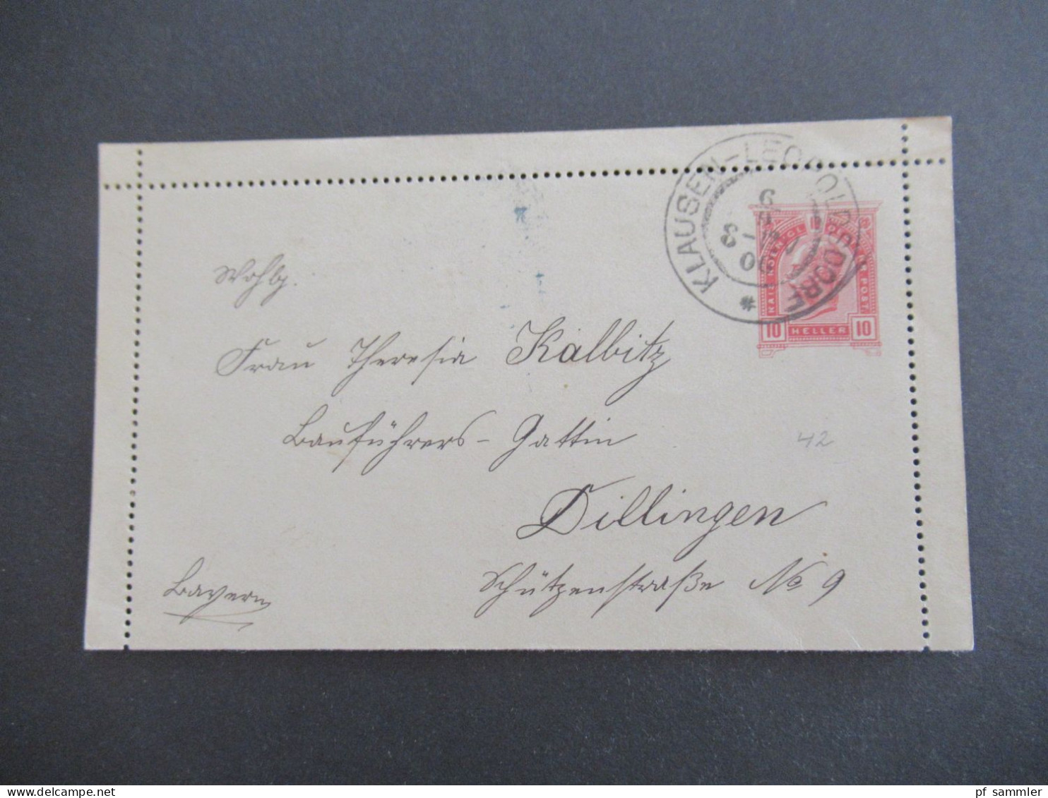 Österreich 1906 Kartenbrief Großer Stempel Klausen-Leopoldsdorf Nach Dillingen Gesendet Mit Ank. K1 Dillingen (Donau) - Cartes-lettres