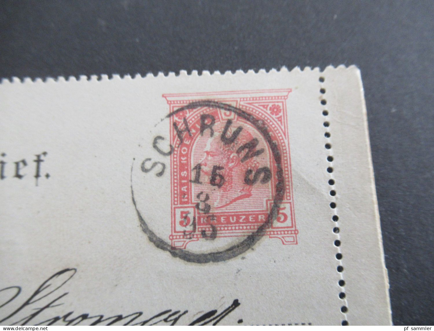 Österreich 1895 Kartenbrief 5 Kreuzer K1 Schruns Nach Konstanz Baden Mit Ank. Gitterstempel Konstanz / Villa Stromeyer - Letter-Cards