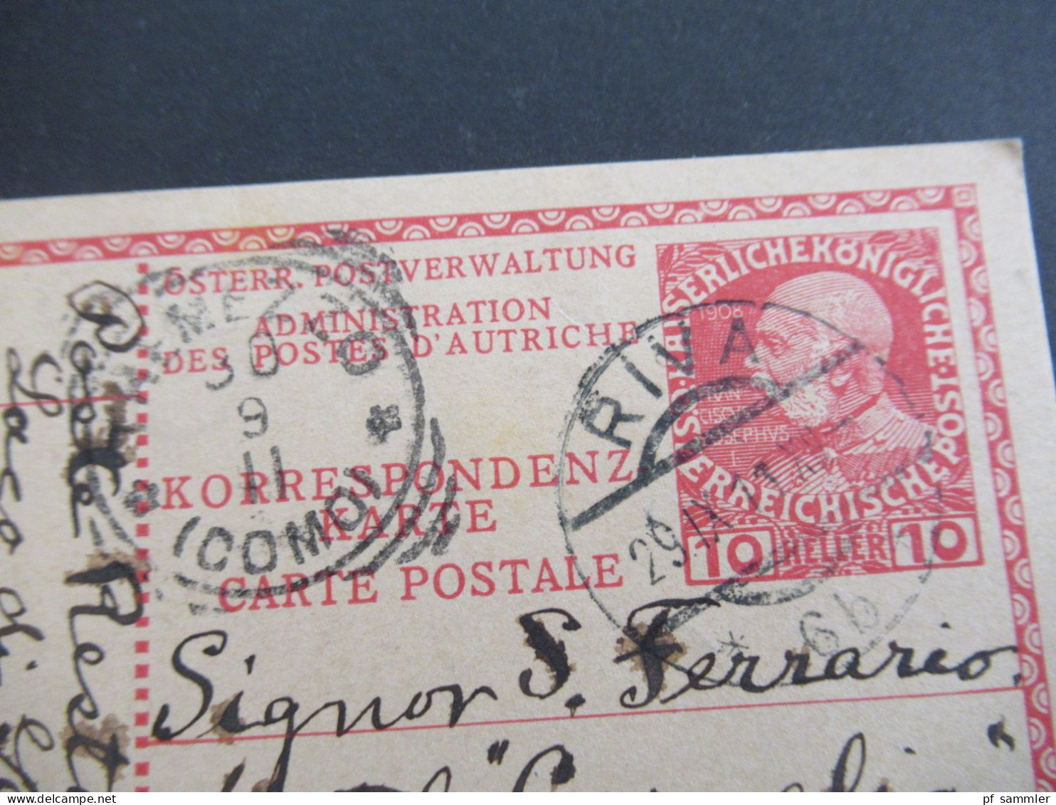 Österreich / Italien 1911 GA 10 Heller Stempel Riva (Gardasee) Nach Tremezzo Lago Di Como / Poste Restante - Briefkaarten