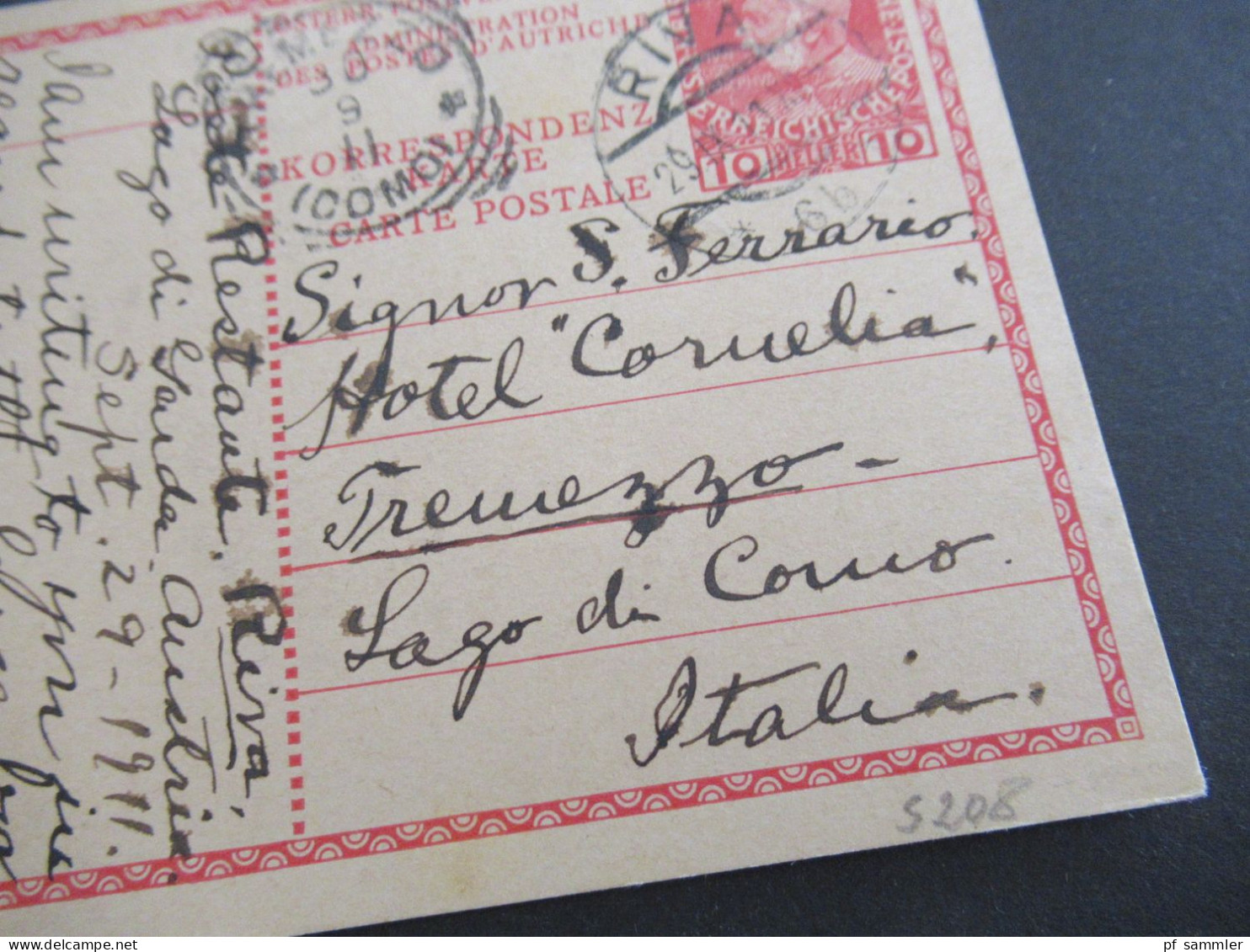 Österreich / Italien 1911 GA 10 Heller Stempel Riva (Gardasee) Nach Tremezzo Lago Di Como / Poste Restante - Cartoline