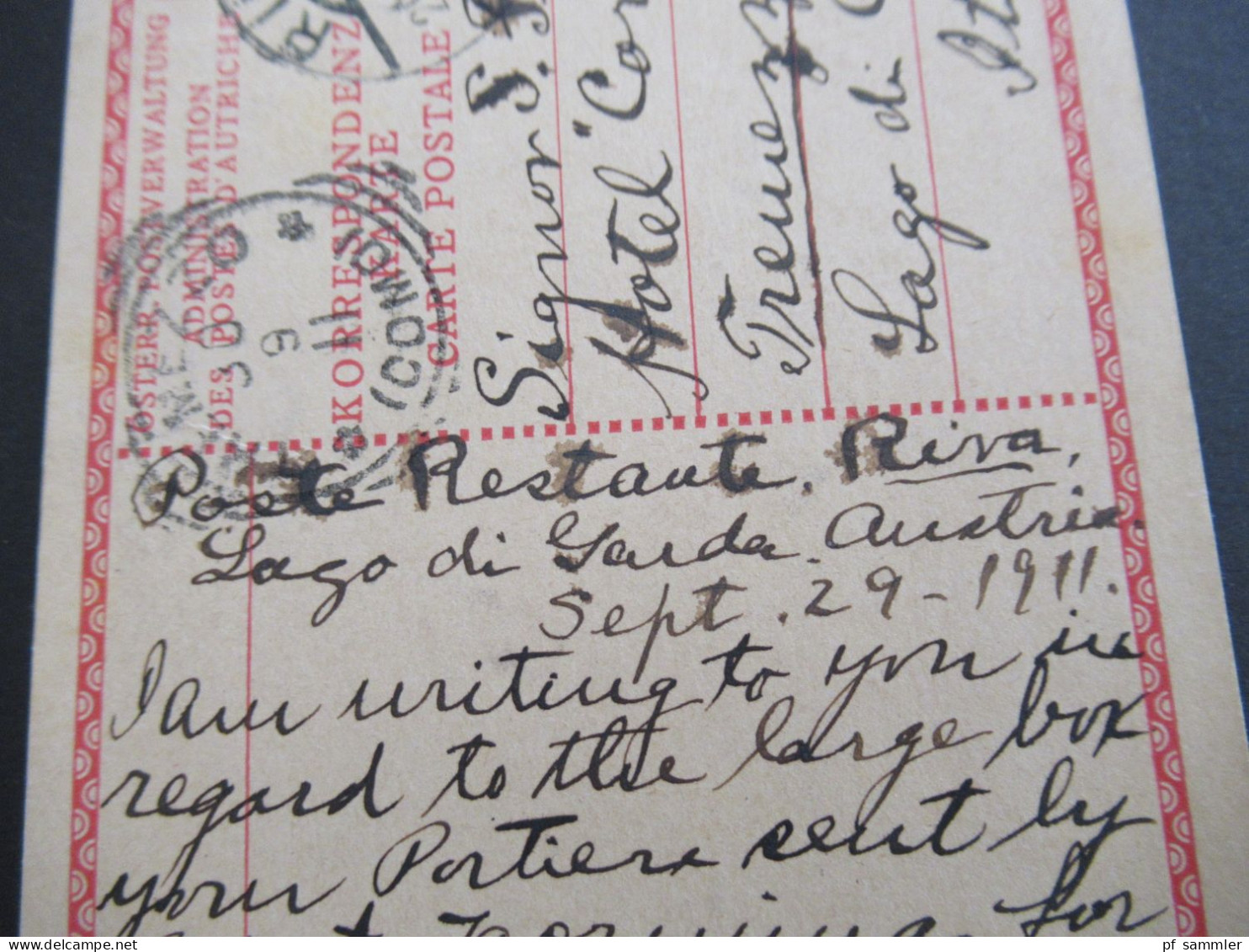 Österreich / Italien 1911 GA 10 Heller Stempel Riva (Gardasee) Nach Tremezzo Lago Di Como / Poste Restante - Briefkaarten