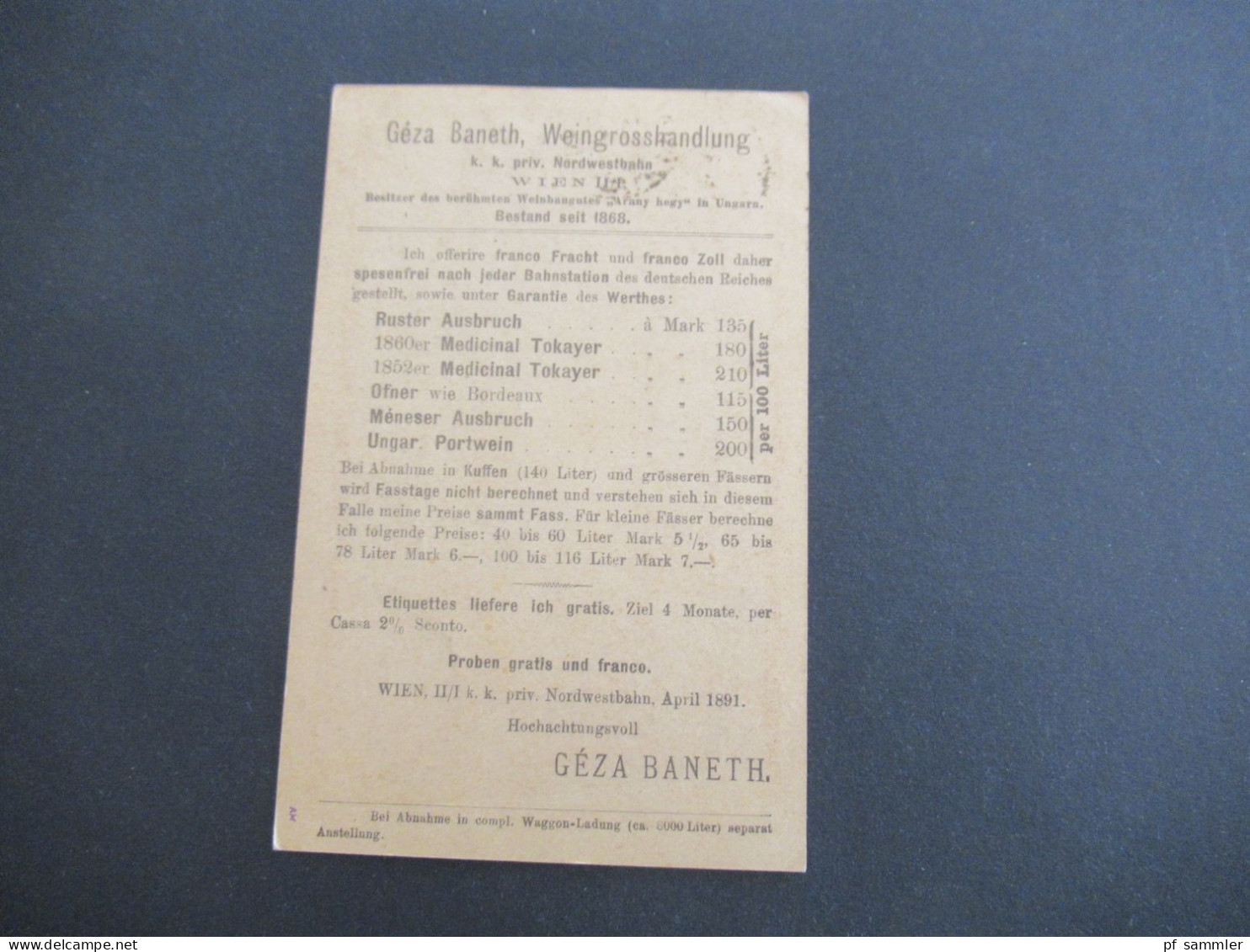 Österreich 1891 GA 2 Kreuzer Bedruckte PK Géza Baneth, Weingrosshandlung Wien Stempel Fünfhaus II - Schaffhausen Schweiz - Cartes Postales