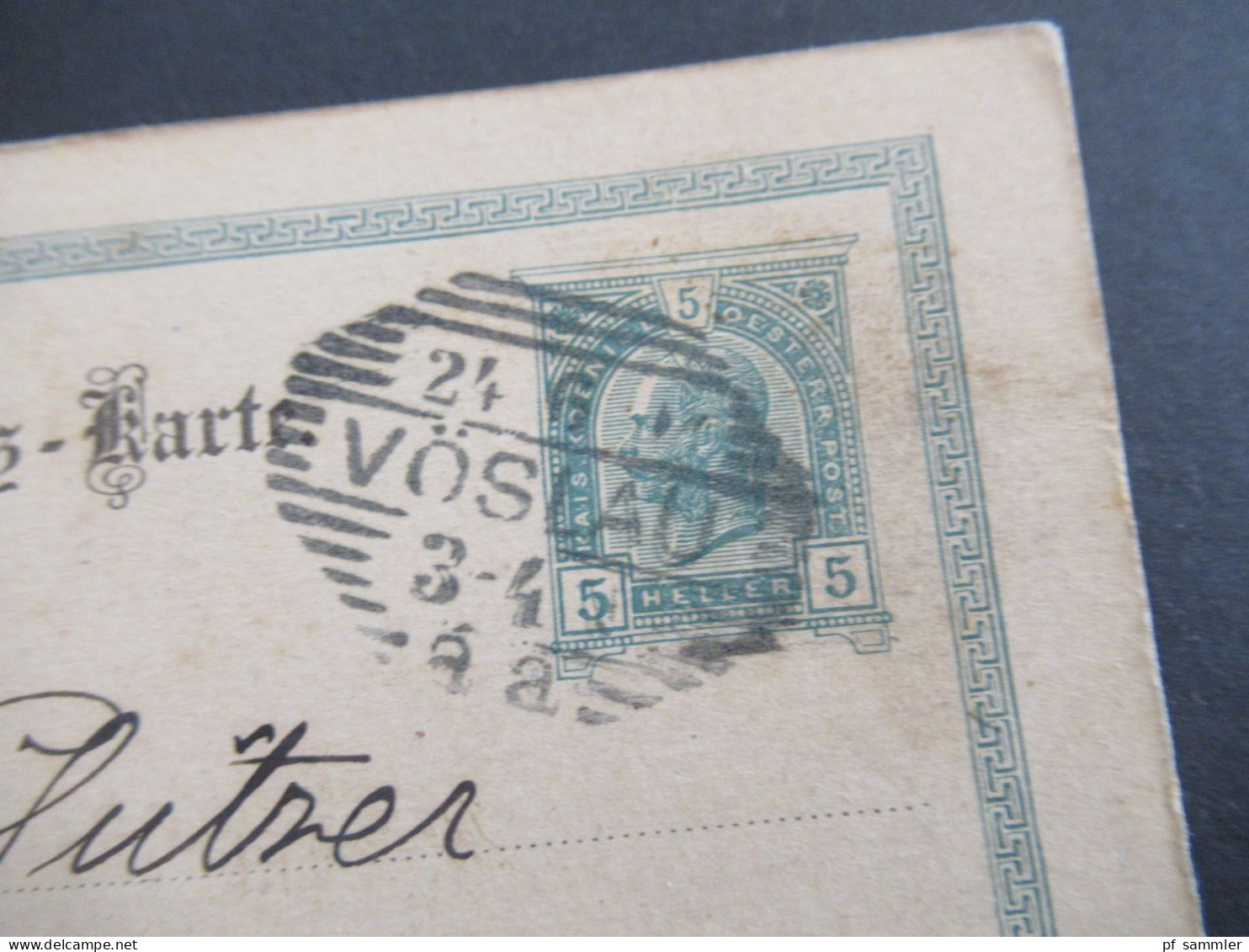 Österreich 1901 GA 5 Heller Strichstempel Vöslau Nach Billwerder Bergedorf Mit Ank. Gitterstempel Bergedorf - Cartes Postales