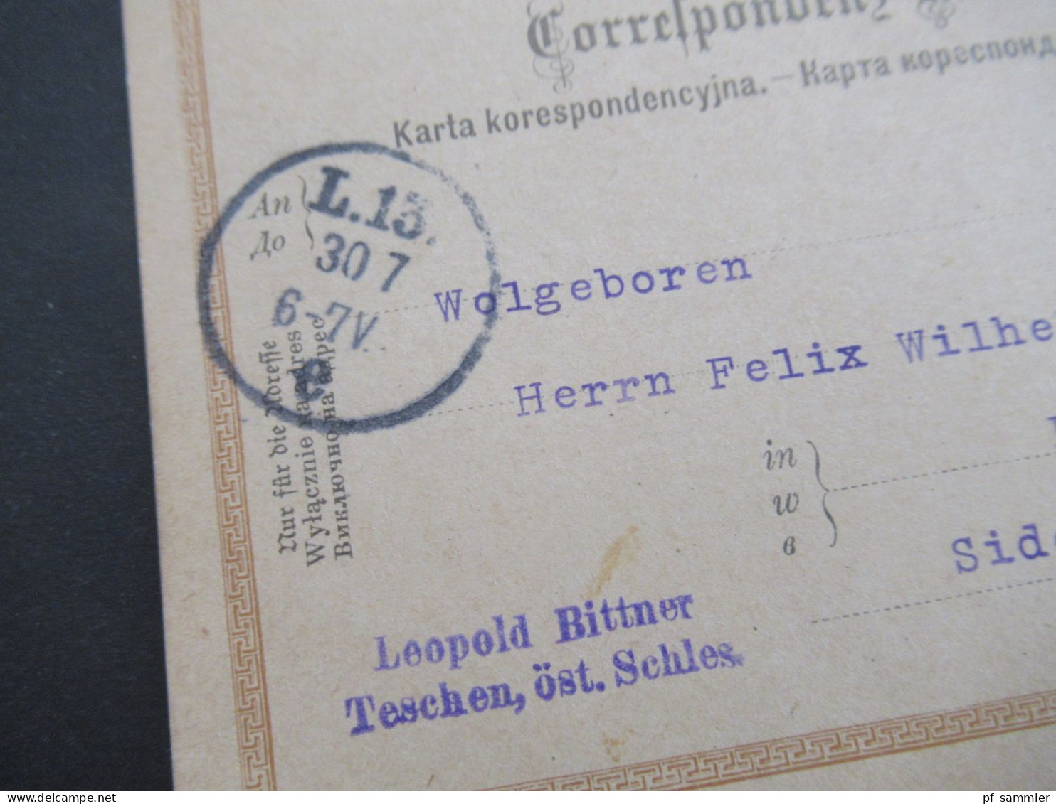 Österreich 1898 GA Stempel Teschen 1 Cieszyn Nach Leipzig Absender Stempel Leopold Bittner Teschen Öster. Schlesien - Postcards