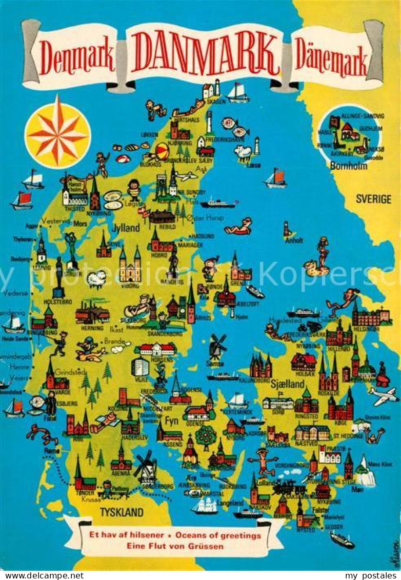 73312356 Daenemark Landkarte Mit Sehenswuerdigkeiten Krone Daenemark - Dänemark