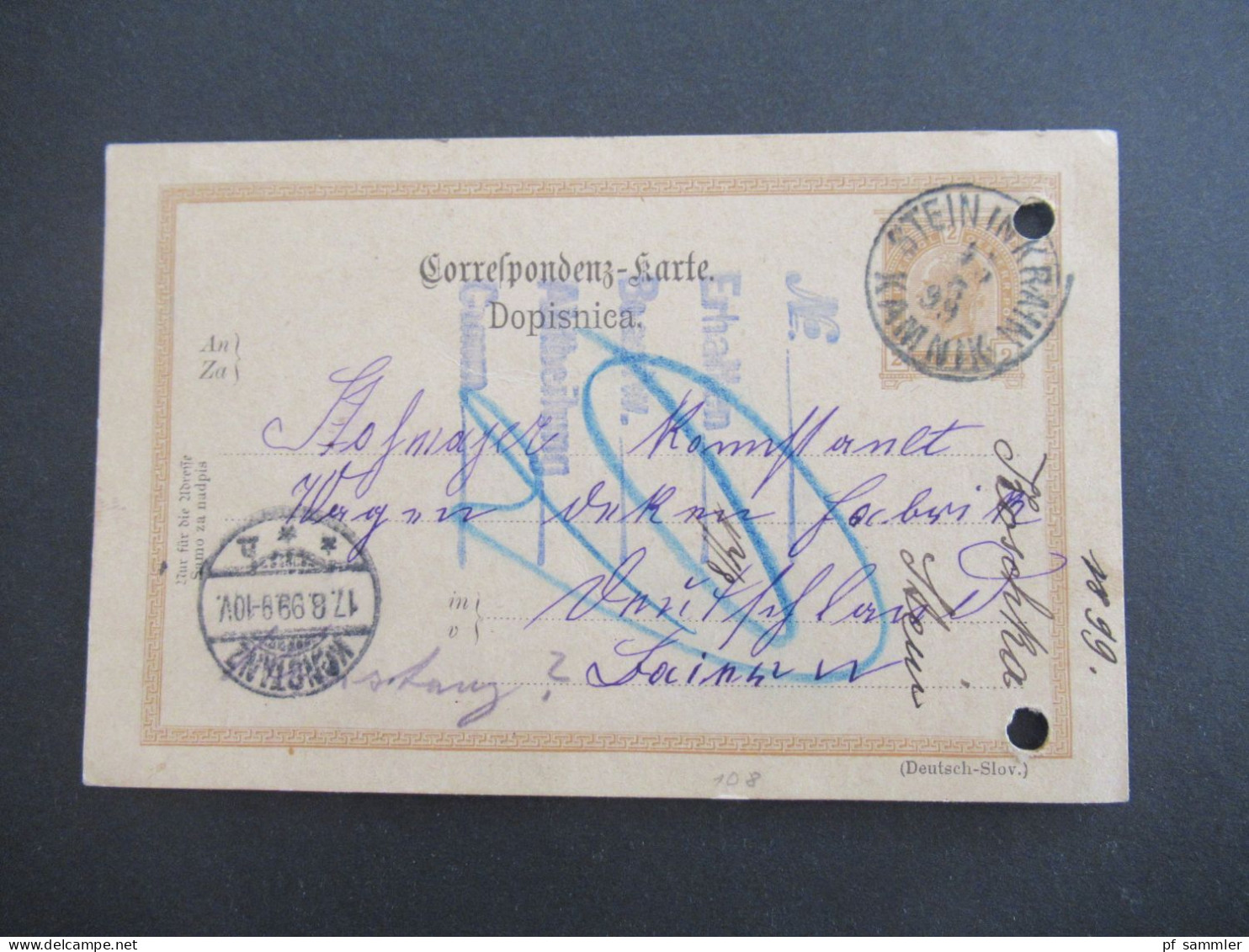 Österreich 1899 GA 2 Kreuzer /Deutsch - Slov.) Stempel K1 Stein In Krain Kamnik Nach Konstanz Baden Gesendet - Briefkaarten