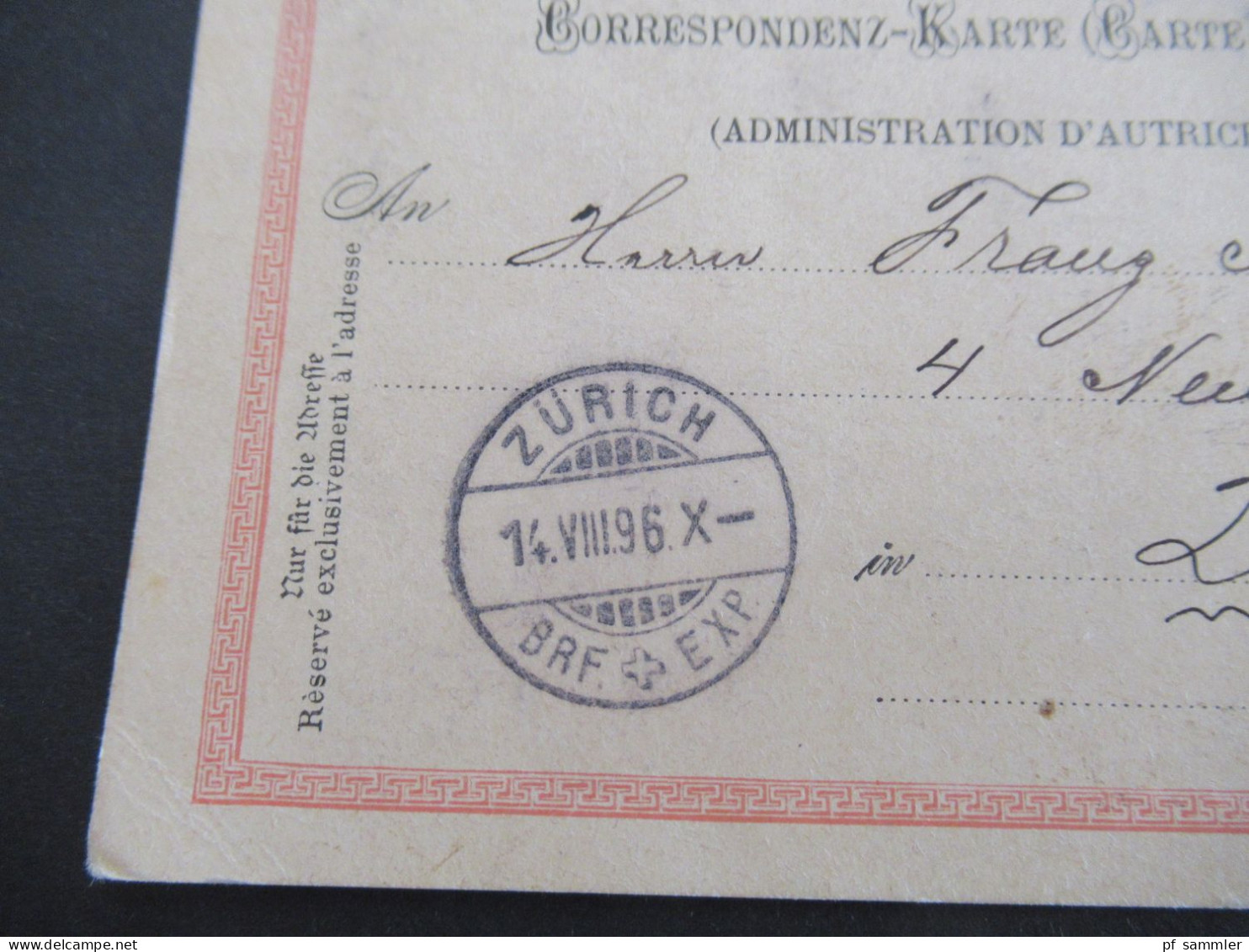 Österreich 1896 Weltpostverein UPU GA Strichstempel Karlsbad Stadt Nach Zürich Schweiz Mit Viel Text / Inhalt! - Cartes Postales