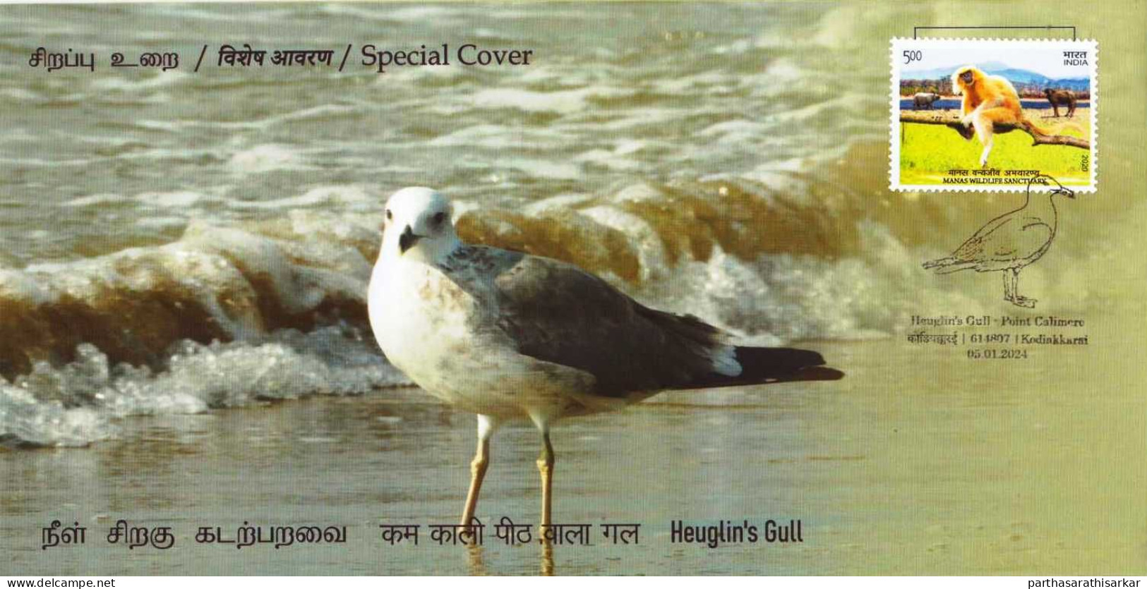 INDIA 2024 SET OF 6 SPECIAL COVER ISSUED FROM POINT CALIMERE WILDLIFE SANTURY KODIAKKARAI FAUNA BIRDS LIMITED KNOWN RARE - Lettres & Documents