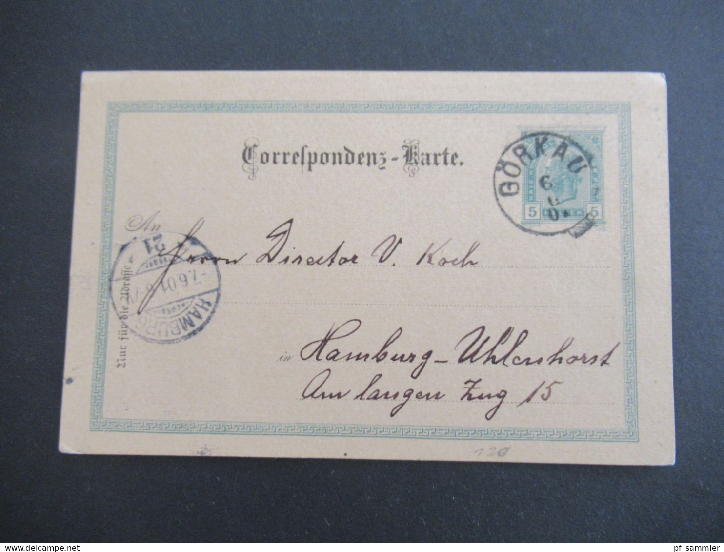 Österreich 1901 GA 5 Heller Stempel K1 Görkau Nach Hamburg Uhlenhorst Mit Ank. Stempel Gitterstempel Hamburg 21 - Cartes Postales