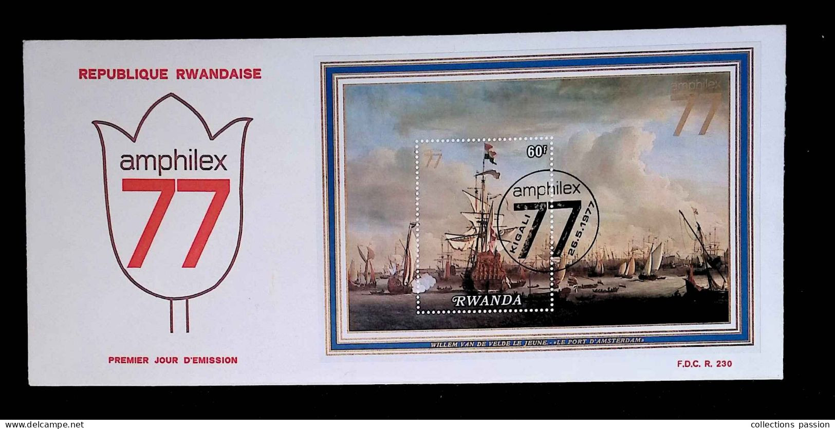 CL, FDC, 1 Er Jour, Rwanda, Kigali, 26-5-1977, Amphilex 77, W. Van De Velde Le Jeune, Le Port D'Amsterdam,frais Fr 1.80e - 1970-1979