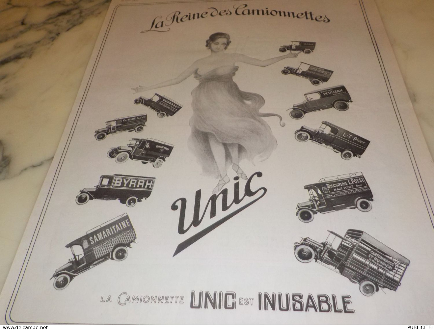 ANCIENNE PUBLICITE LA REINE DES CAMIONNETTES UNIC    1923 - Camions