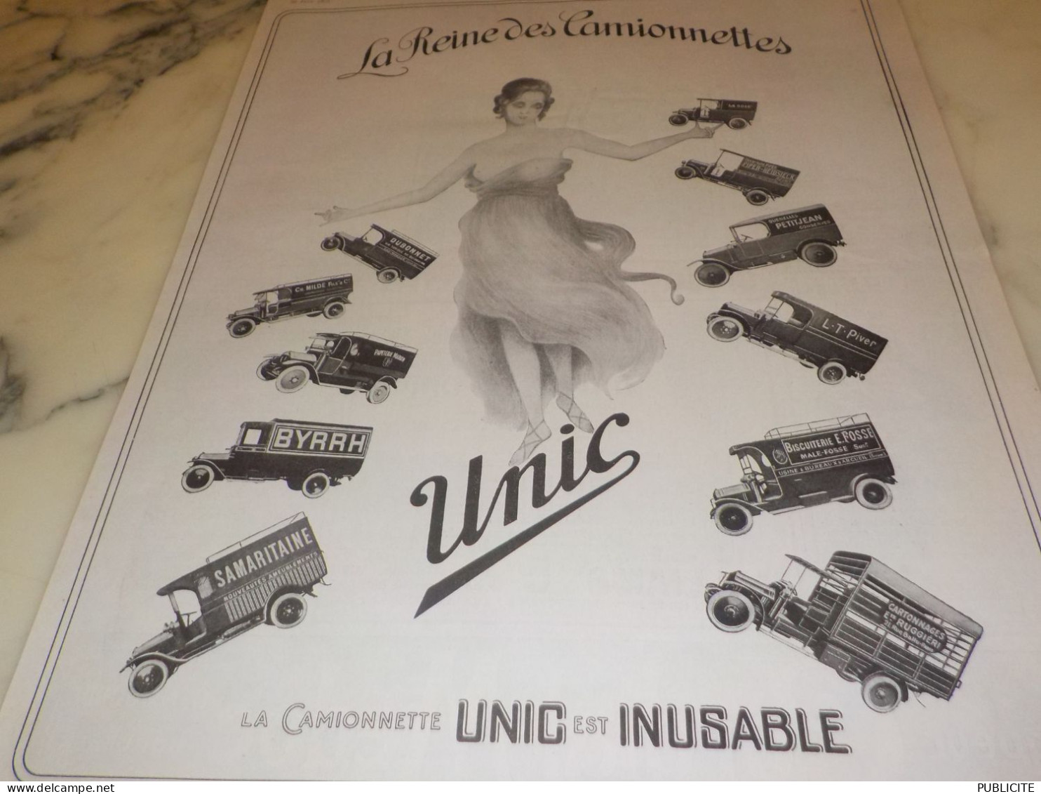 ANCIENNE PUBLICITE LA REINE DES CAMIONNETTES UNIC    1923 - Vrachtwagens