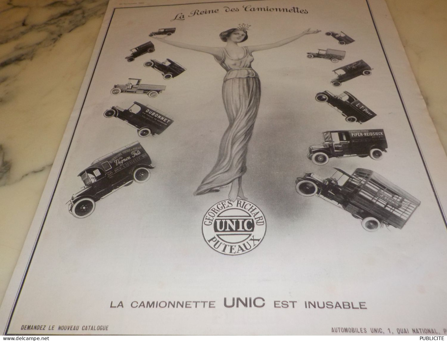 ANCIENNE PUBLICITE LA REINE DES  CAMIONNETTES UNIC  1922 - Trucks