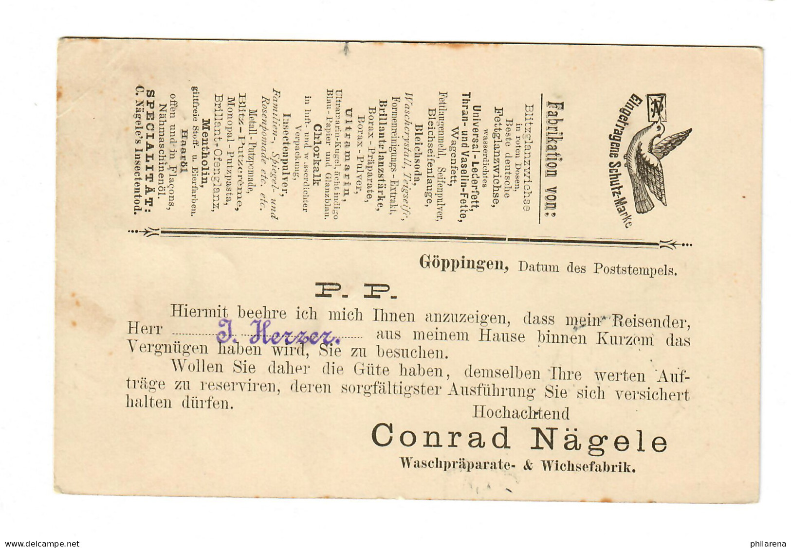 Postkarte Drucksache Göppingen, Wasch- Wichsefabrik1900 Nach Nürnberg - Covers & Documents