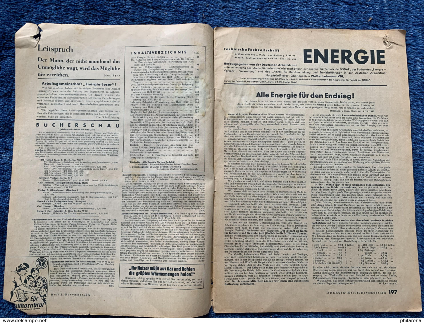 Energie: Techn. Fachzeitschrift November1942 - Alte Bücher