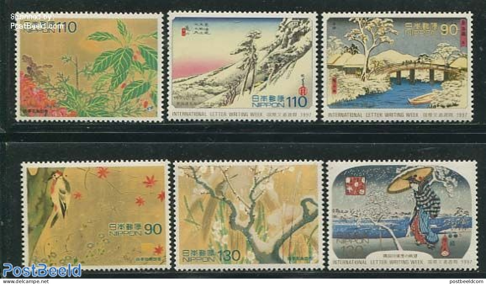 Japan 1997 Int. Letter Week 6v, Mint NH, Nature - Birds - Art - Bridges And Tunnels - Paintings - Nuovi