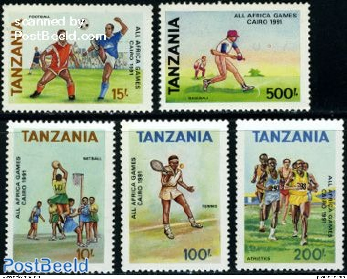 Tanzania 1991 African Games 5v, Mint NH, Sport - Baseball - Sport (other And Mixed) - Tennis - Baseball