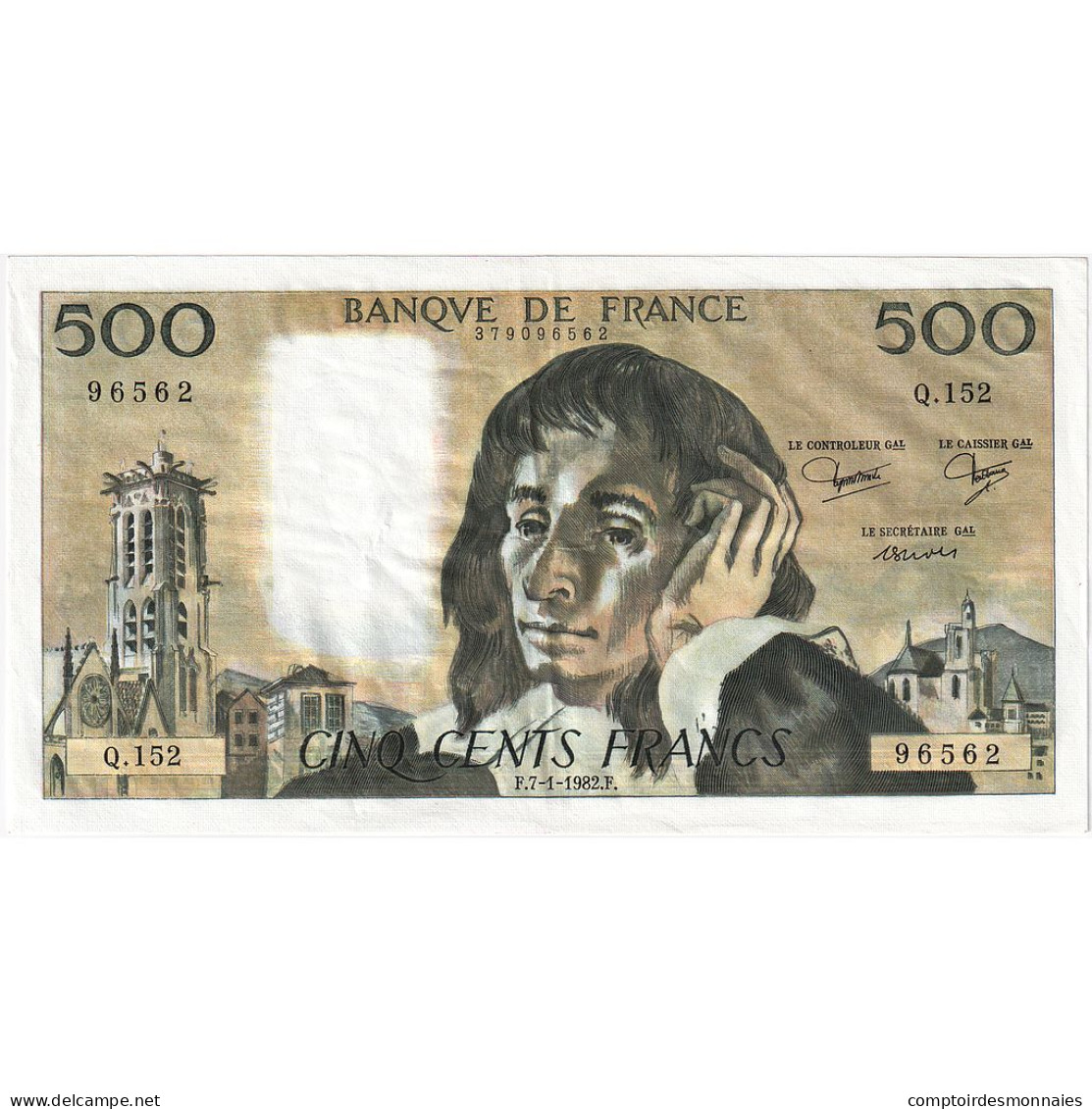 France, 500 Francs, Pascal, 1982, Q.152, SUP, Fayette:71.26, KM:156e - 500 F 1968-1993 ''Pascal''