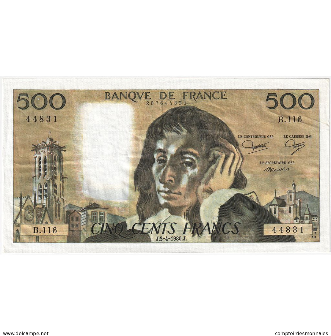 France, 500 Francs, Pascal, 1980, B.116, SUP, Fayette:71.21, KM:156e - 500 F 1968-1993 ''Pascal''