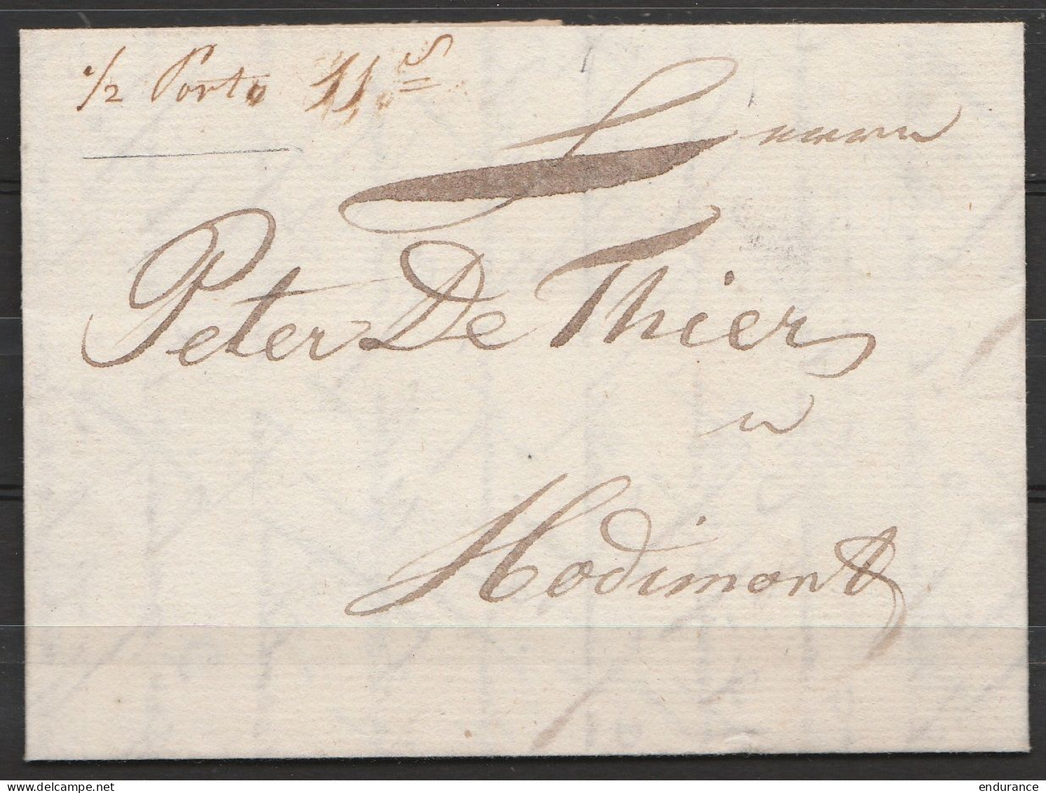 L. Datée 28 Juin 1806 De ULHM Pour HODIMONT - Manuscrit."1/2 Porto 11s" - 1794-1814 (Periodo Frances)