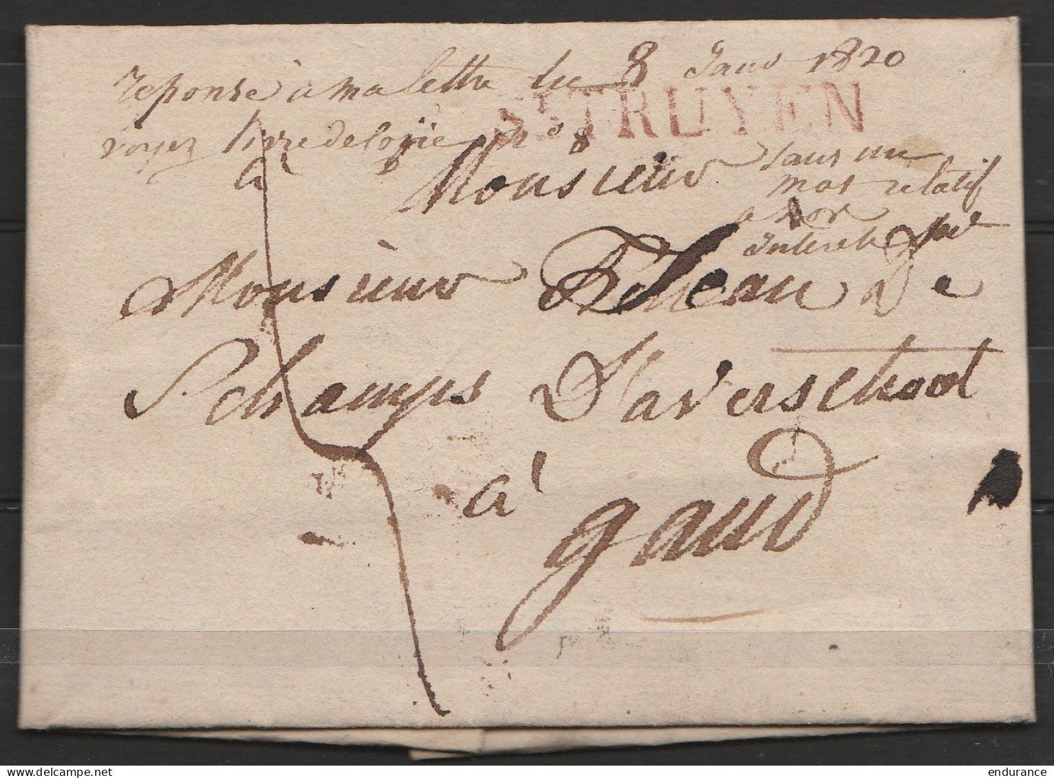 L. Datée 25 Mars 1820 De ST-TROND Pour GAND - Griffe "St-TRUYEN - Port "4" - 1815-1830 (Periodo Olandese)